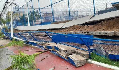 Parte de estrutura em complexo esportivo e de lazer cede após fortes chuvas em Salvador; espaço foi inaugurado três meses atrás